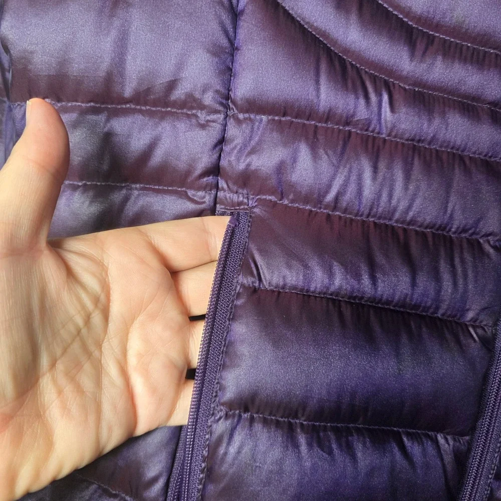 a.n.a Packable Premium Down Jacket Womens Large Purple Hooded Puffer Coat L